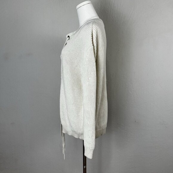 JOA Sweater Ivory Cream White Lace Up Corset Grommet Boho Chunky Knit Sz Medium - Picture 5 of 11